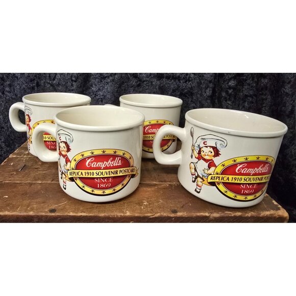 Set of 4 Mugs Cups Campbells Kids 1910 Souvenir Postcard Style Ceramic - Picture 6 of 9